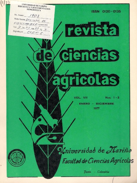 					View Vol. 7 No. 1 y 2 (1977): Revista de Ciencias Agrícolas - Primer y segundo semestre, Enero - Diciembre 1977
				